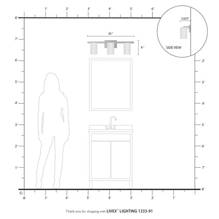 Livex Lighting 3 Light Brushed Nickel Bath Light,1333-91 - 26" W 8" H 5.625" EXT