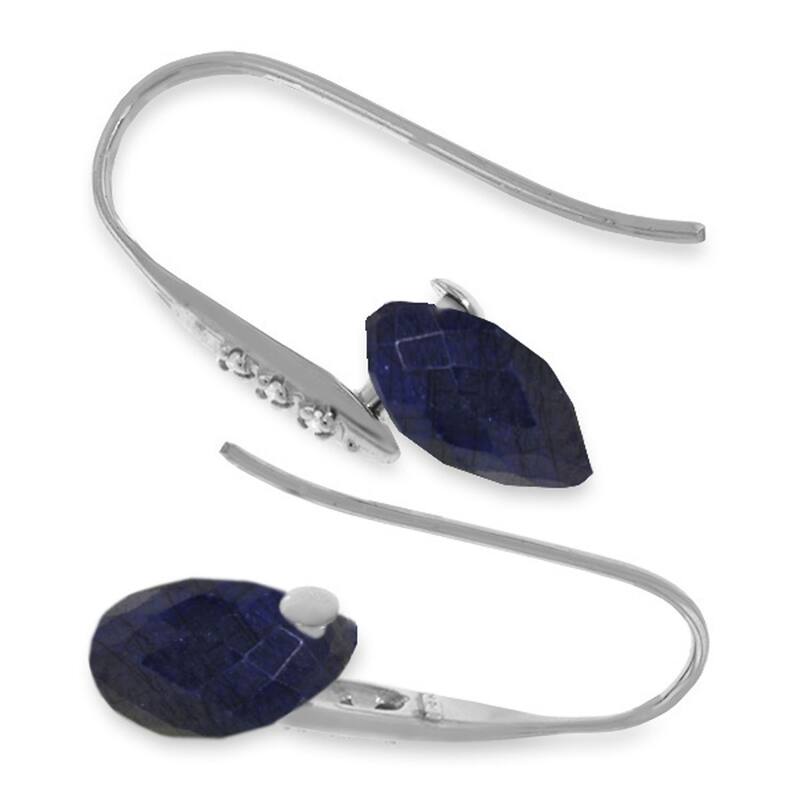 14K Solid Gold Hook Earrings w/ Diamonds & Dangling Dyed Sapphires
