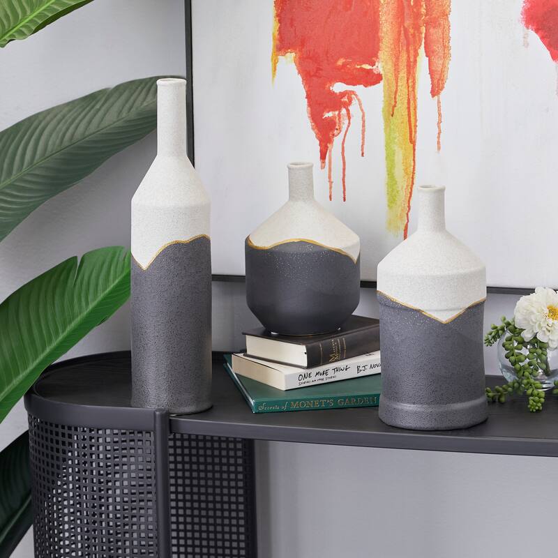 Ceramic Vase - Set of 3 Black - CosmoLiving by Cosmopolitan - 4"W x 4"L x 17"H