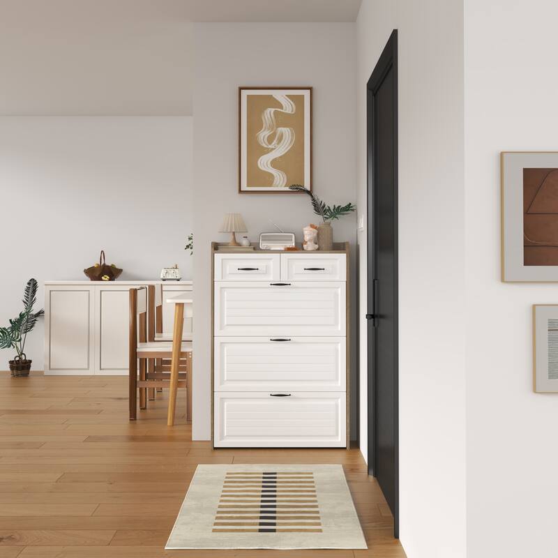 24-Pair White Wood Foldable Shoe Storage Cabinet with 3-Doors 2-Drawers Shoe Rack Organizer,31.5 in. W x 47 in. H