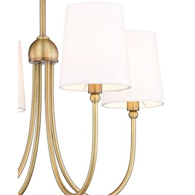 Antique Brass 22" Farmhouse Chandelier with 4 Fabric Shades
