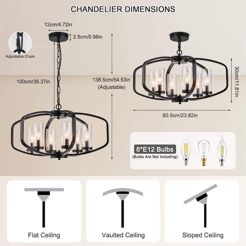 Starsky 6-Light 23in. Modern Farmhouse Unique Ceiling Lights Geometric Lantern Chandelier