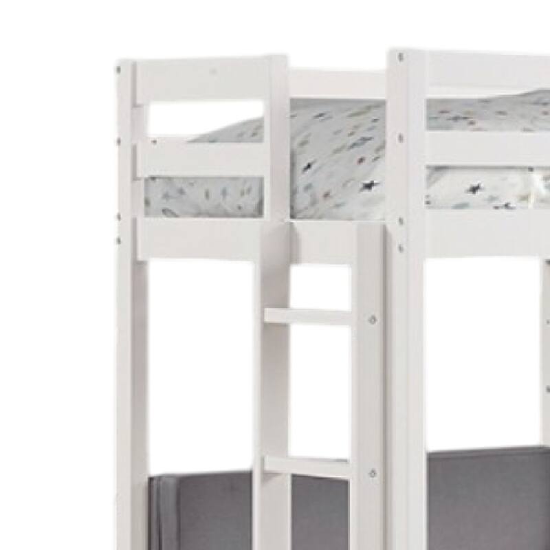 Sirius Twin Loft Bed with Writing Desk, Shelf Unit, White Pine Wood