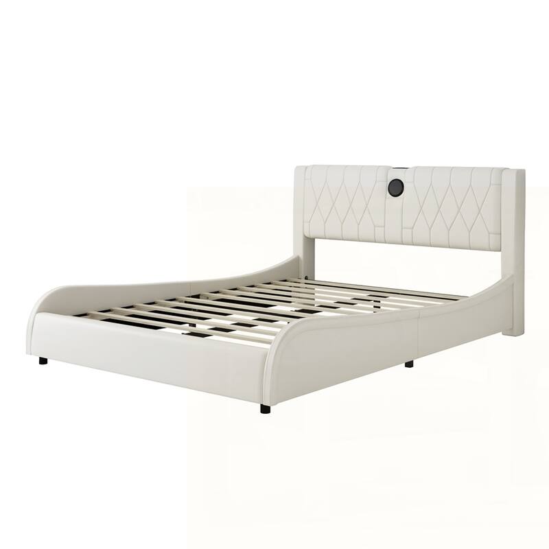 Faux Leather Upholstered Platform Bed with Thickened Headboard