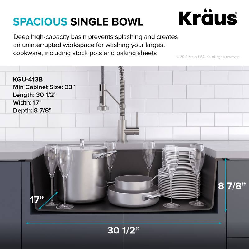 Kraus KGU-413-100-75MB Quarza 30-1/2" Undermount Single Basin Granite