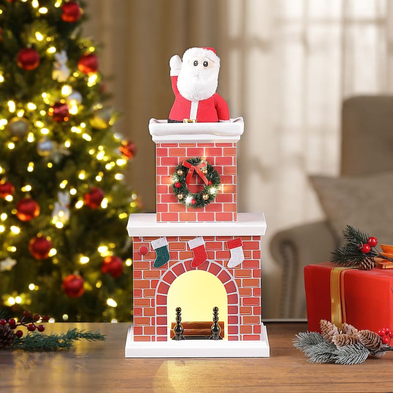 16" Animated Santa in Chimney - White