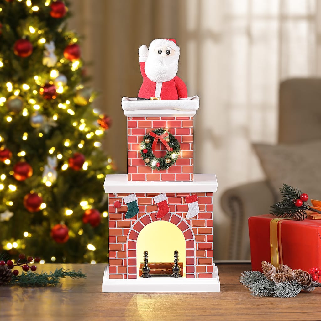 16" Animated Santa in Chimney - White