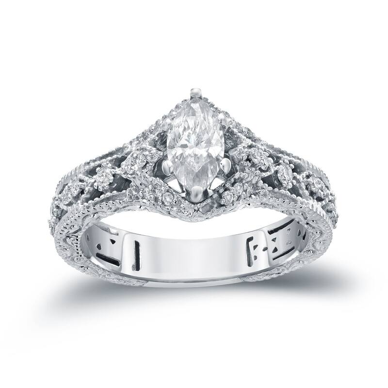 Auriya 14k Gold 4/5ctw Vintage Antique Marquise Diamond Engagement Ring