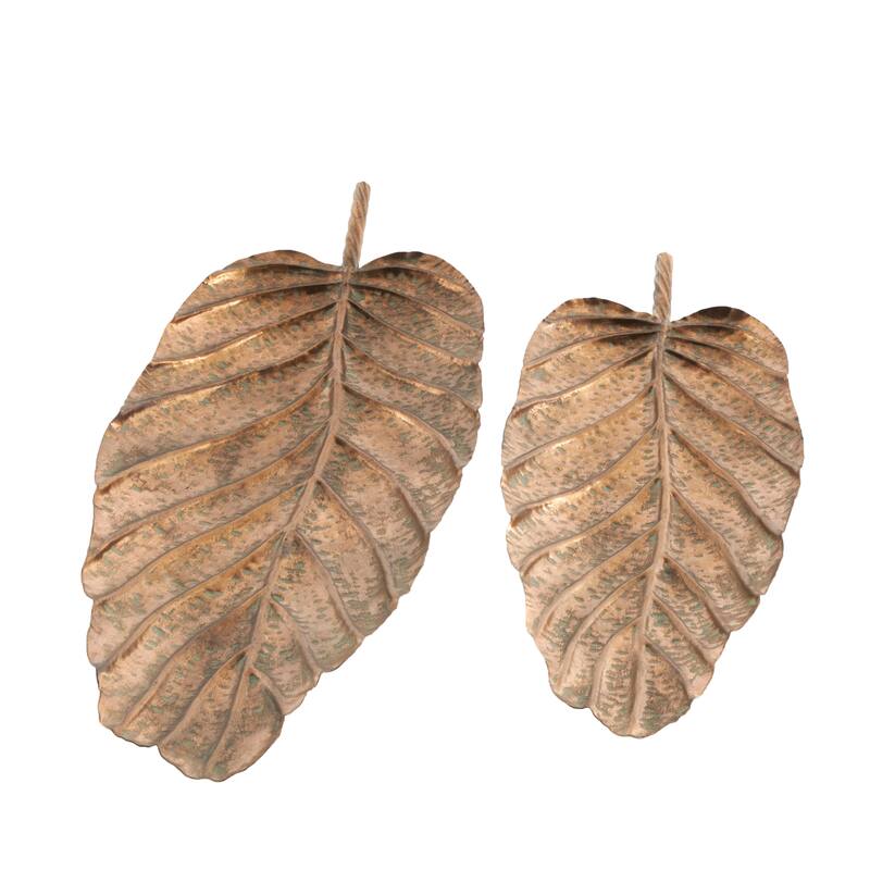 Metal Leaf Textured Tray with Patina Accents and Elevated Feet - Set of 2 Copper - Roche River Decor - 10"W x 36"L x 2"H