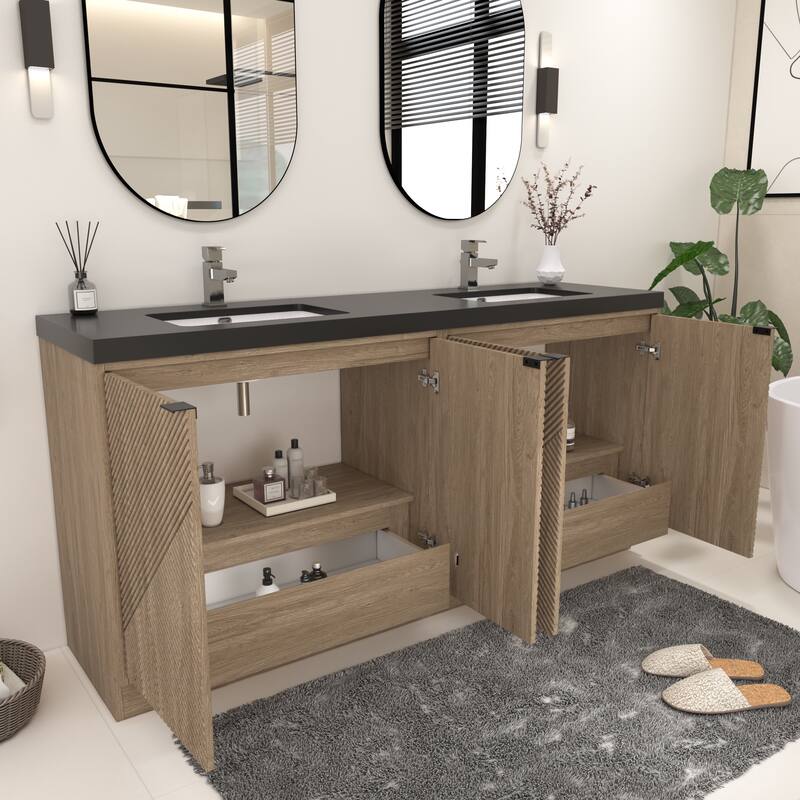 Milano 72" Freestanding Bathroom Vanity with Double Black Acrylic Sink