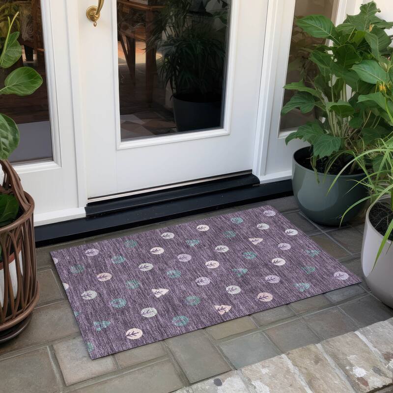 Machine Washable Indoor/ Outdoor Modern Mulvane Chantille Rug - Plum - 1'8" x 2'6"