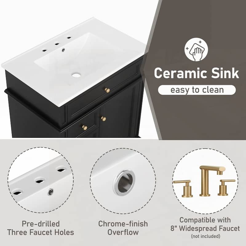 30" Bathroom Vanity with Sink and One Tip-out Drawer