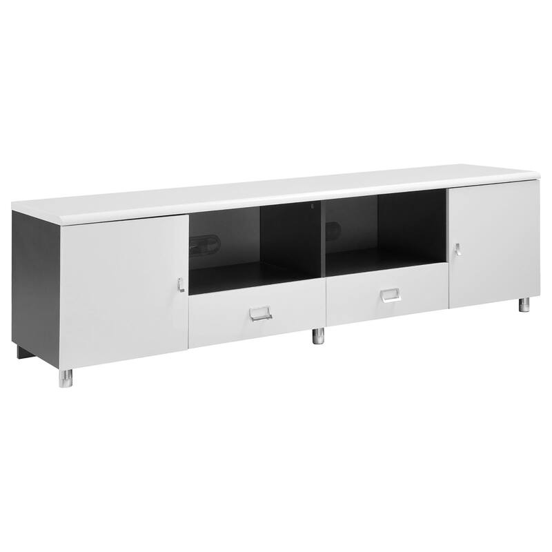 70" Glossy White and Grey TV Console with 2 Drawers, Modern Storage