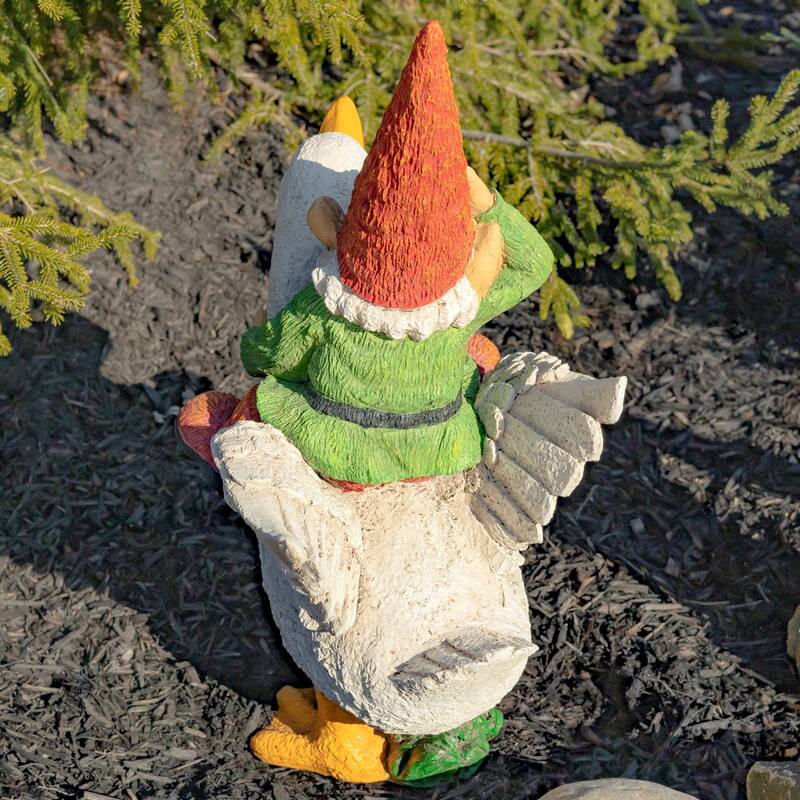 23 Inch Tall Spring Gnome Garden Statue Riding a Duck