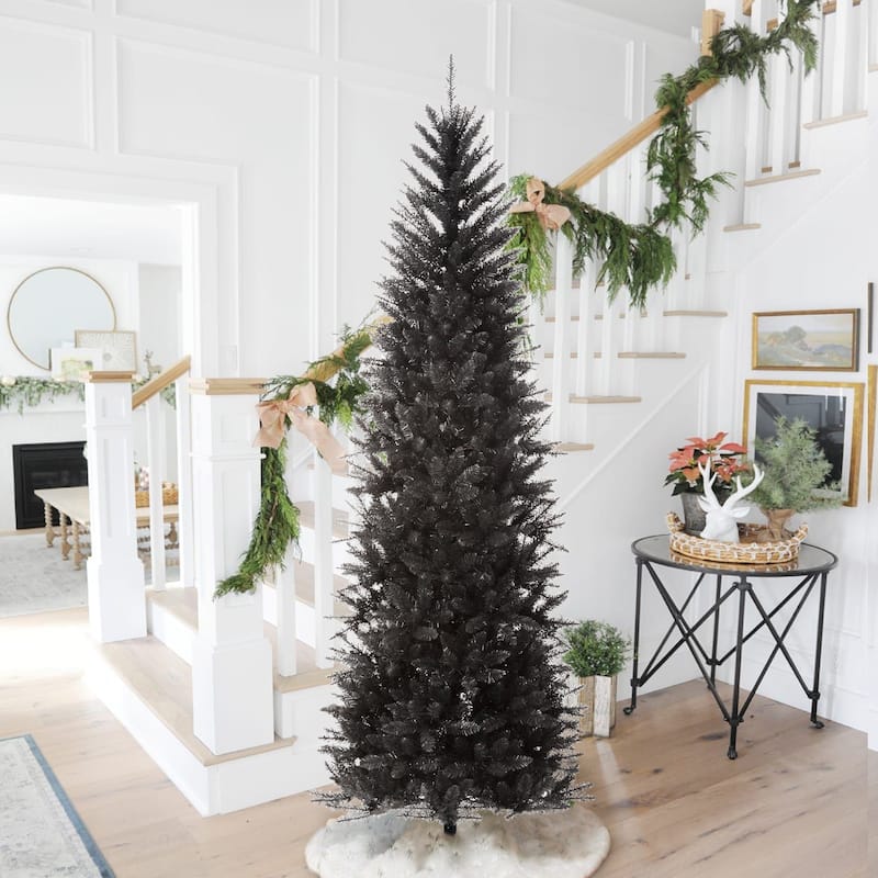 Glitzhome 7.5FT/9FT Black/Silver Unlit Tinsel Artificial Christmas Trees - Black-7.5ft