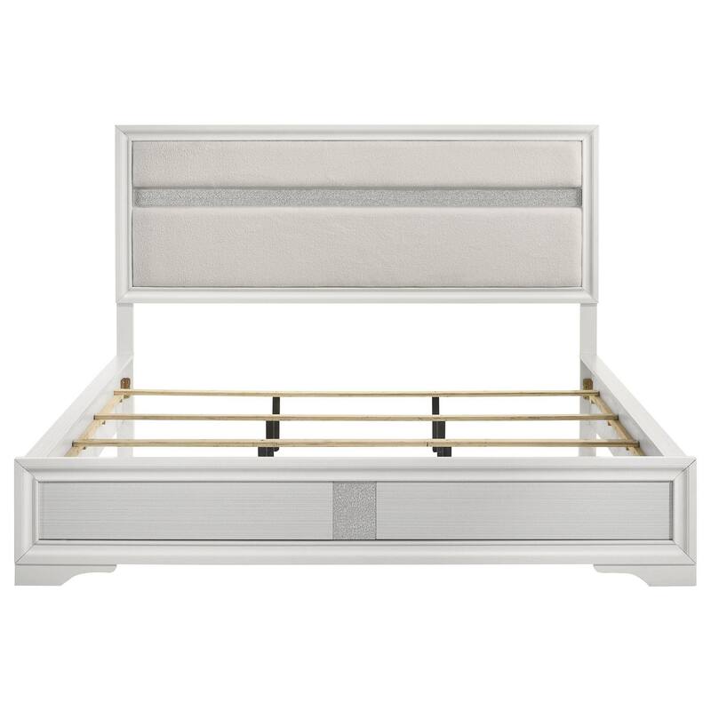 Vino California King Size Bed, Panel White Upholstery, Glitter Stripe