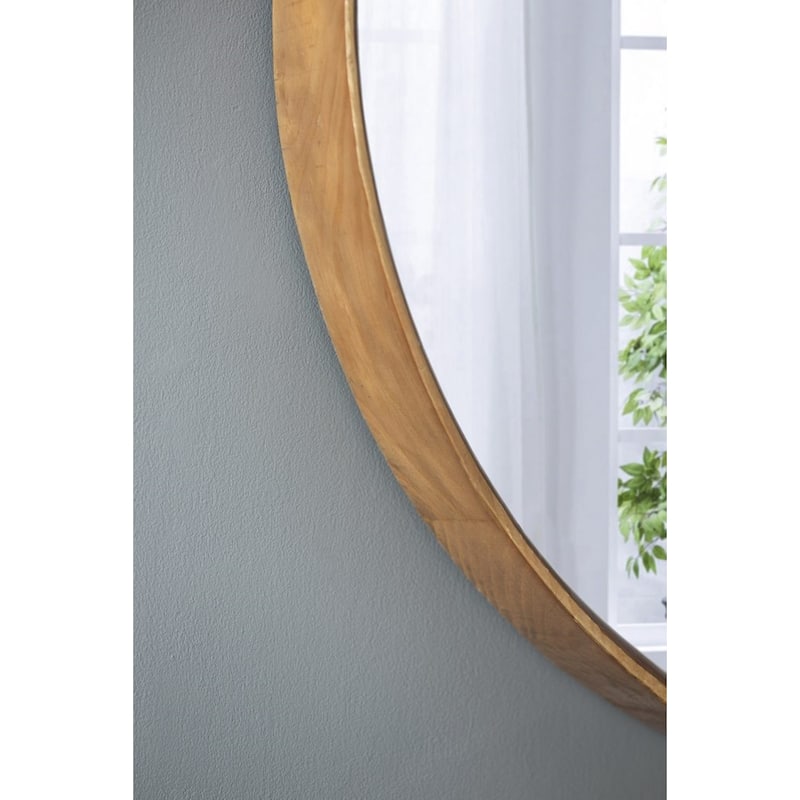 Round Pine Wooden Wall Mirror - 39.5" - Brown