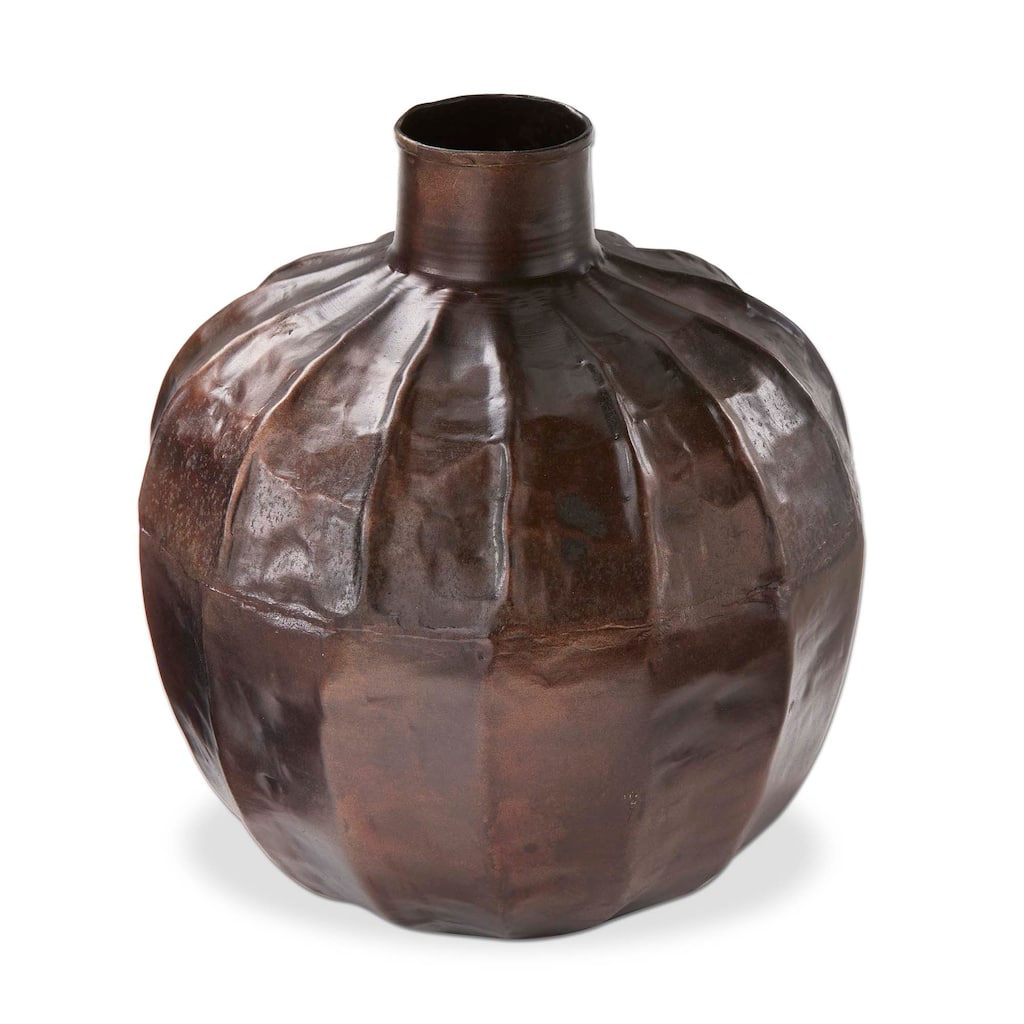 Orb Metal Vase - Decorative Bronze Iron Novelty Vase for Fall Harvest, 9.5" H x 8.45" L x 8.45" W, Wipe Clean Only