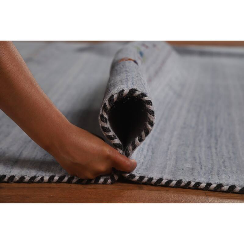 Hand Knotted Oriental 100% Wool Carpet Tribal Animal Pictorial Greys & Charcoal Gabbeh Area Rug - 9' 9'' X 8' 2''