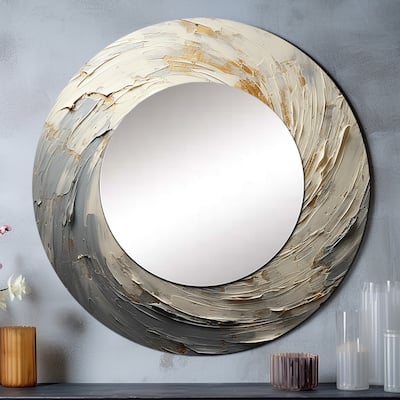 Designart "Grey And Gold Mystical Spirals" abstract spirals Round Bathroom Mirror - grey Modern Round Wall Décor