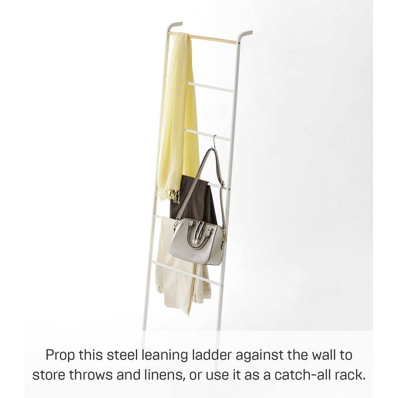 Yamazaki Home Leaning Storage Ladder - Two Styles, Steel, Ladder, Holds 13.2 lbs - L 9.45 x W 17.72 x H 62.99 inches