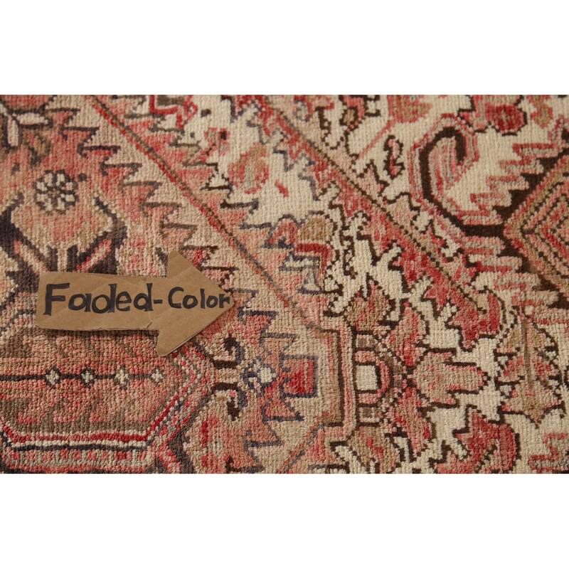 Red & Pink Geometric Heriz Persian Vintage Rug Handmade Wool Carpet - 8'5"x 11'5"