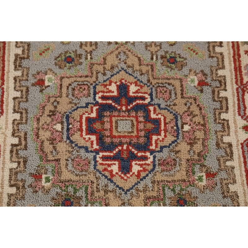 Gray Geometric Heriz Serapi Indian Runner Rug Handmade Wool Carpet - 2'5" x 8'0"