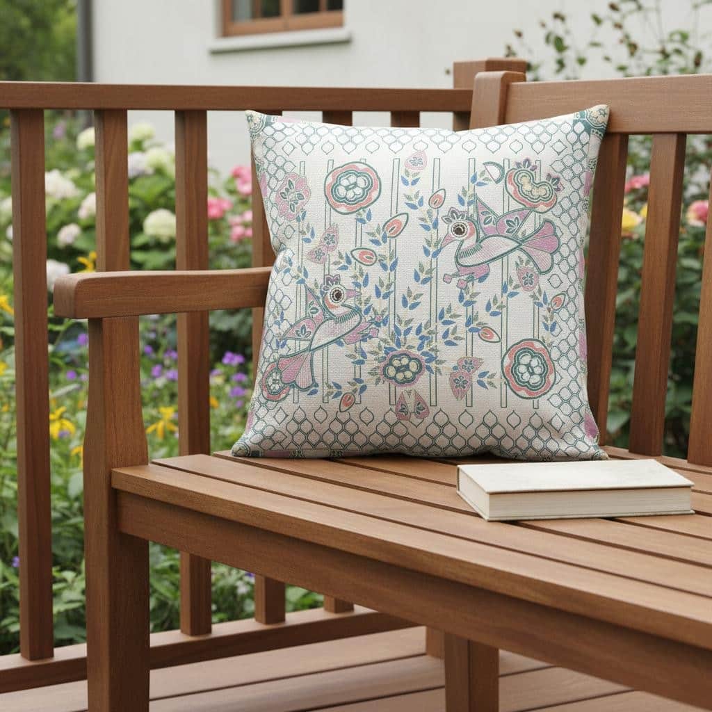 HomeRoots 26" x 26" Off White Peacock Blown Seam Floral Indoor Outdoor Throw Pillow - 26.00' X '5.00' X '26.00