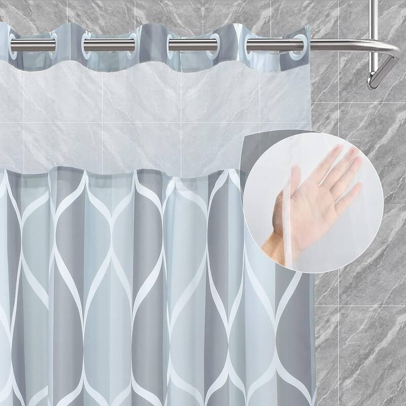 Hook Grey Shower Curtain with Snap in Fabric Liner Set Style with