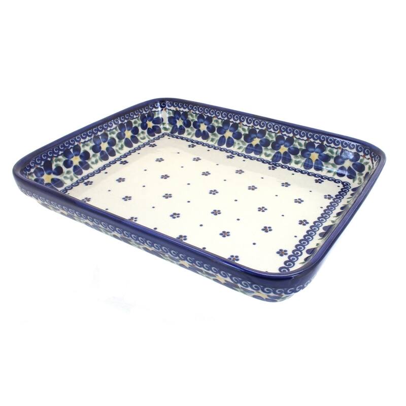 Blue Rose Polish Pottery 150 Vena Large Rectangular Baker - Spring Blossom