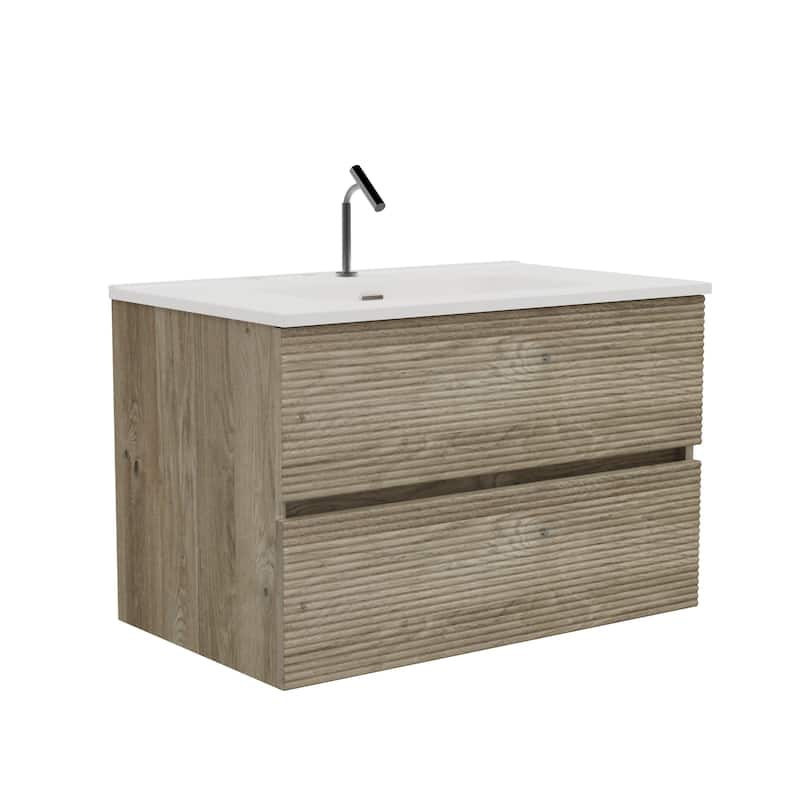 30" Wall-Mounted Bathroom Vanity with Integrated Ceramic Sink & Overflow, Large Storage Floating Cabinet