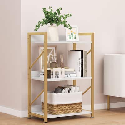 Small Bookshelf for Small Spaces, 3 Tier Bookcase, Narrow Gold Book Shelf, Small Shelf Open Display Rack for Bedroom