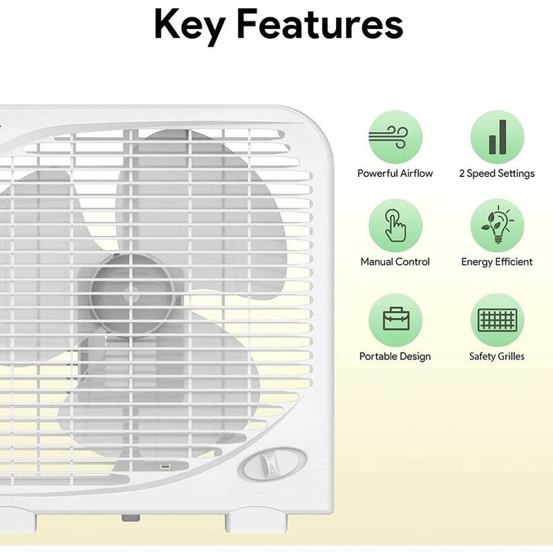 Box Fan 10 Inch, 2 Speeds, Table Cooling Fan with Strong Airflow Bed