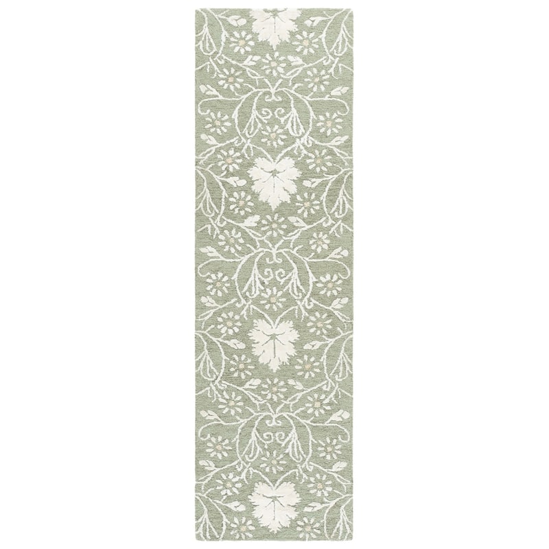 SAFAVIEH Handmade Glamour Hadwiga Wool Rug - 2'3" x 8' Runner - Sage/Ivory