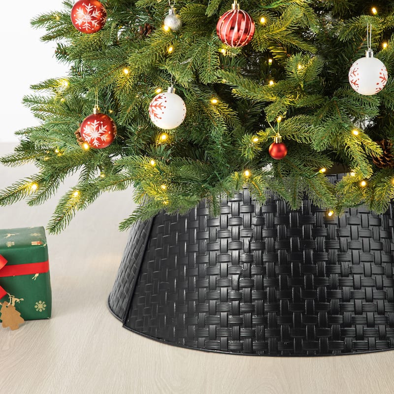 Glitzhome 26"D Christmas Metal Glossy Woven Tree Collars - 26" - Black