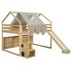 preview thumbnail 75 of 78, Full Size Loft Bed with Slide, Tent, and Storage Shelves - House Frame Kids Bed with Ladder and Car-Shaped Organizer