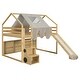preview thumbnail 15 of 38, Solid Wood Loft Bed with Tent and Car Shaped Cabinet, Twin/Full Size Loft Bedframe with Storage Shelves and Roof Frame