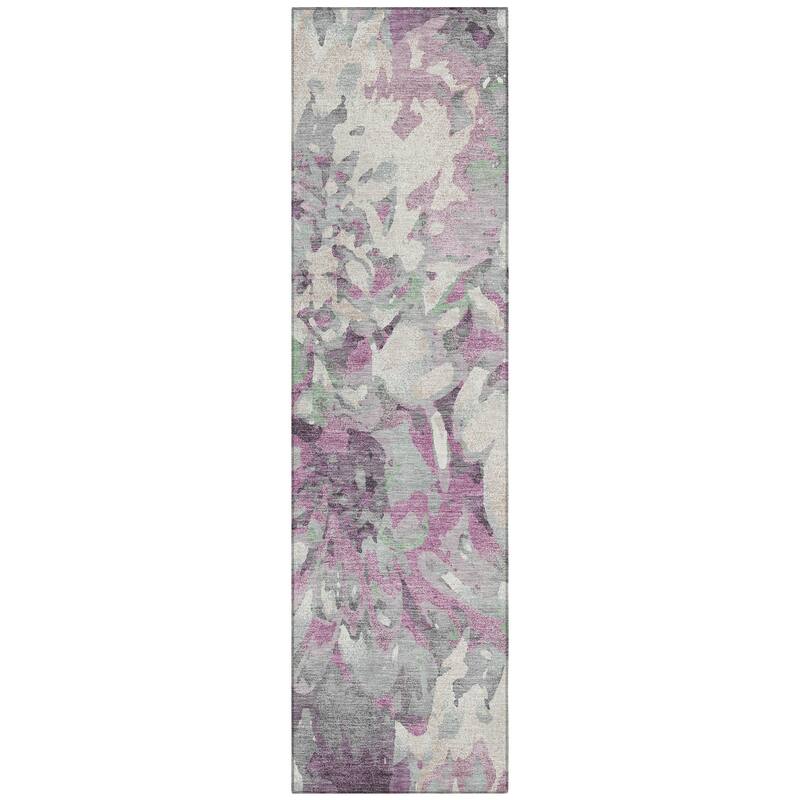 Machine Washable Indoor/ Outdoor Abstract Floral Chantille Rug