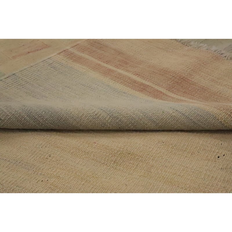 Hand Woven Oriental 100% Wool Carpet Southwestern Tribal Beige & Ivories Kilim Area Rug - 13' 1'' X 10' 1''