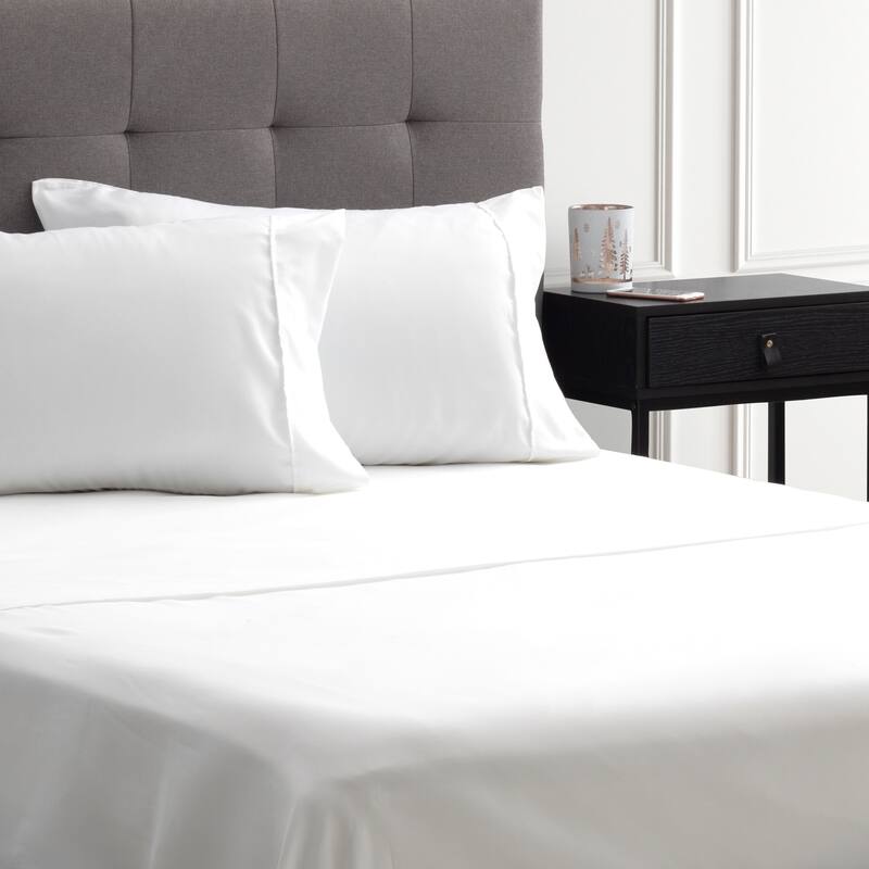 Solid 4 Piece King White Sheet Set