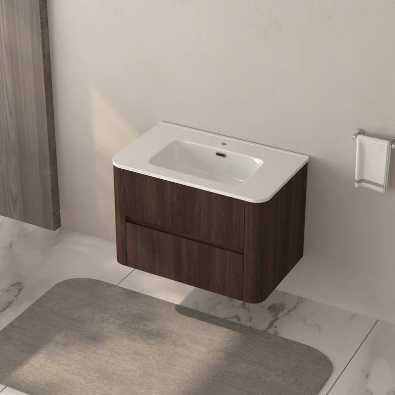 30" Wall Mounted Bathroom Vanity With Sink Floating Vanity Two Drawers Cabinet With Ceramic Integrated Sink