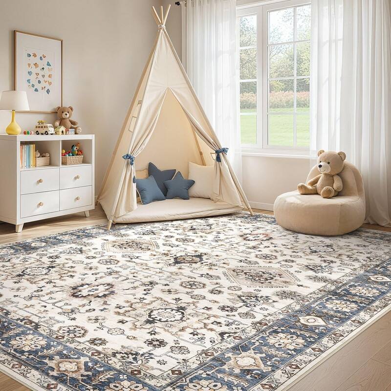 Boho Rug Vintage Pattern Large Non-Slip Stain Resistant Soft Durable