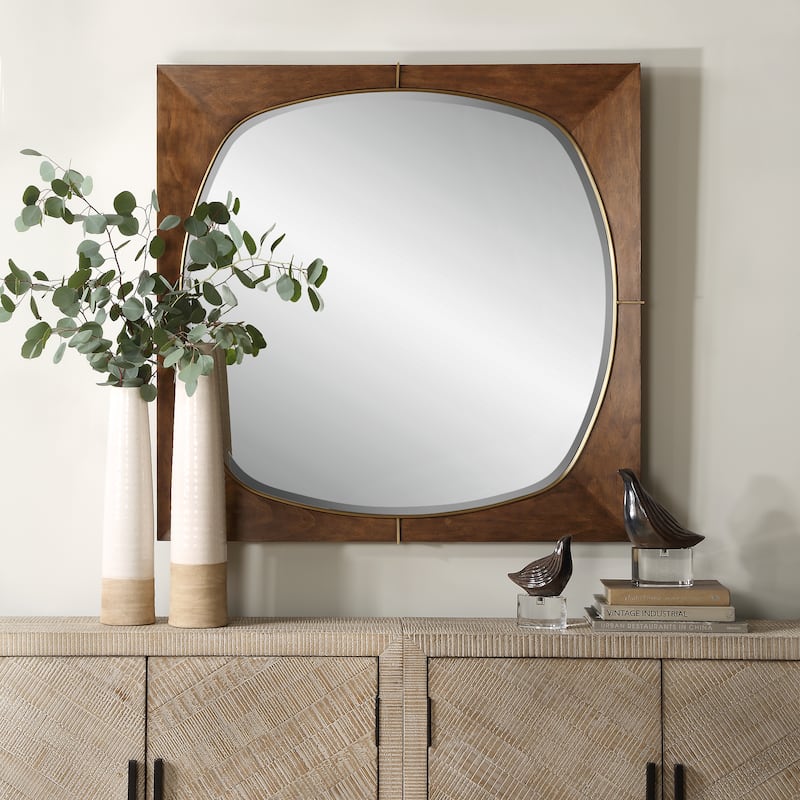Uttermost Garonne Square Walnut Mirror - 40'' H X 40'' W X 1.75'' D