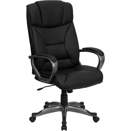 Commercial Ergonomic High-Back Leather Executive Chair with Flip-Up Arms and Lumbar Support Black
