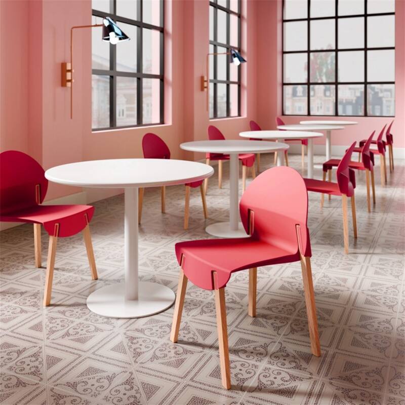 Modern Dining Chairs with Red Oak Wood Legs and PP Seat, 4-Pack