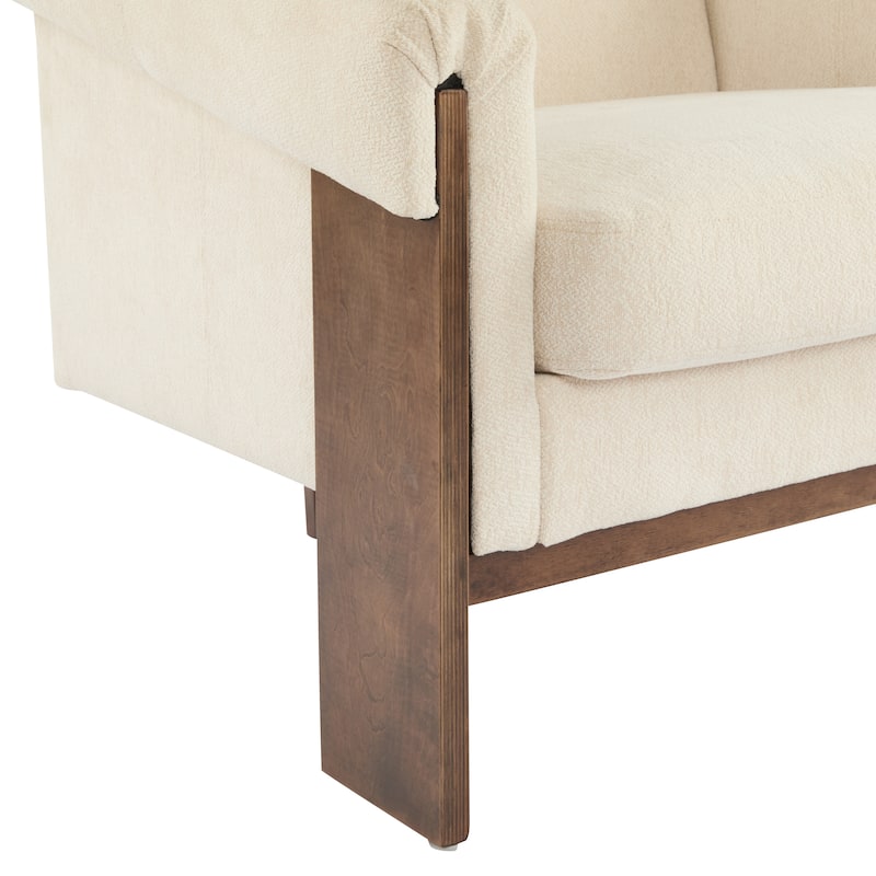 Stylish 34" Fabric Upholstered Square Armchair with Wooden Legs