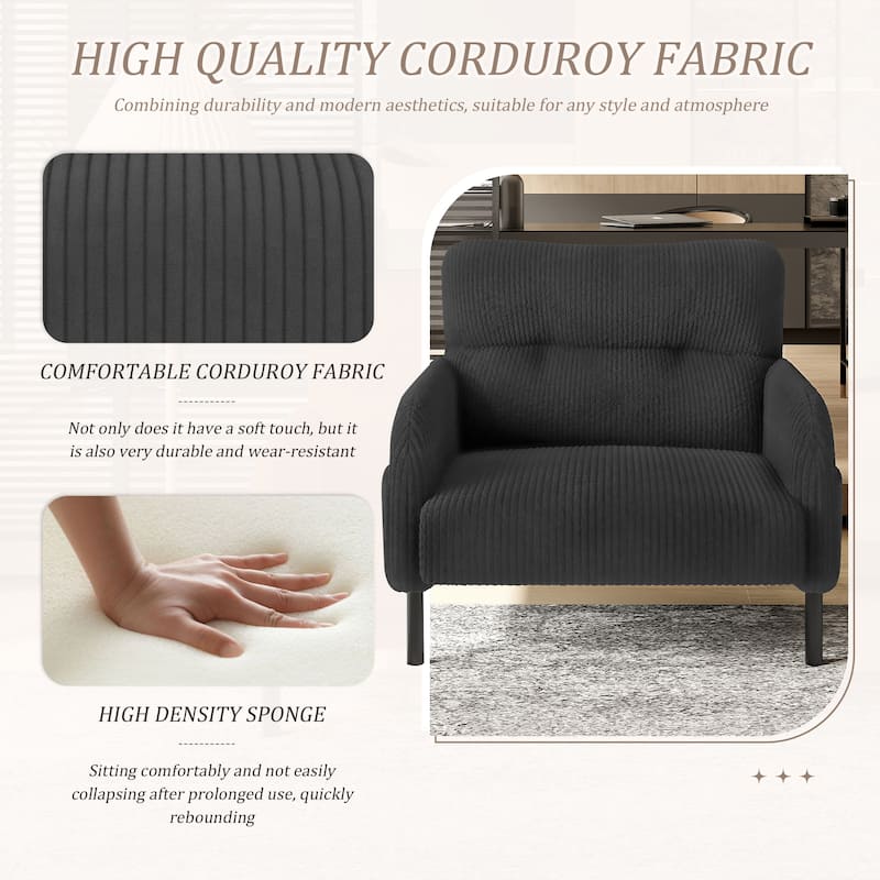 HOMEFUN Corduroy Upholstered Comfortable Single Wood Frame Armchair for Living room and Bedroom