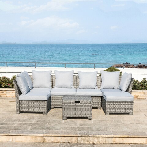 Glitzhome Modern Patio All-Weather Handwoven Wicker Sectional Sofa Set