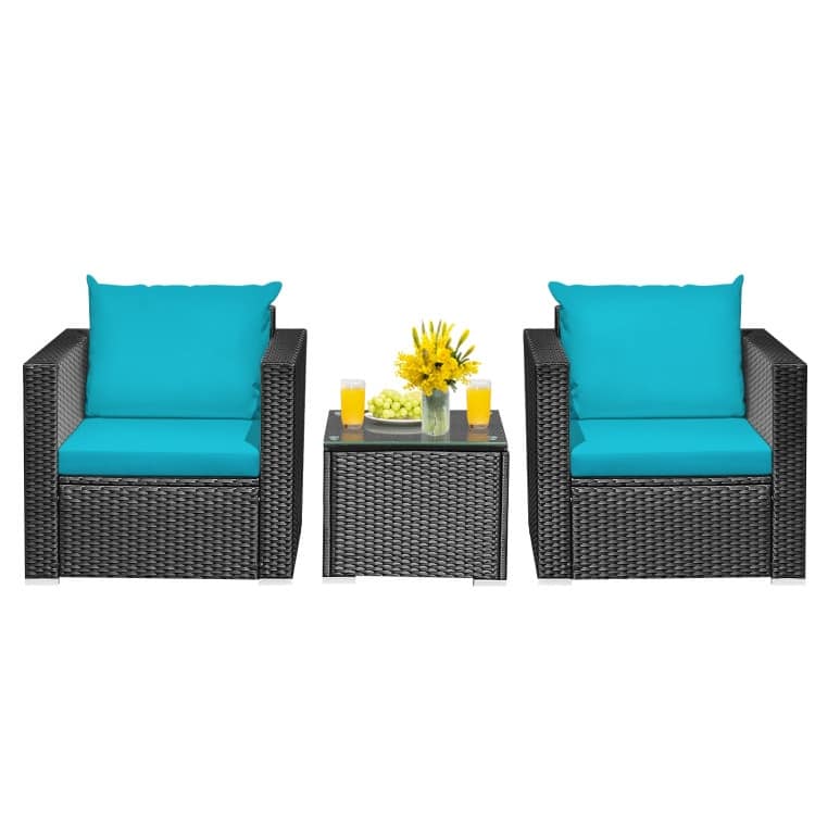 3 Pieces Patio wicker Furniture Set with Cushion - 28.5" x 27.5" x 27" (L x W x H)