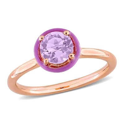 Miadora 5/8ct TGW Amethyst Purple Enamel Halo Solitaire Ring in Rose Plated Sterling Silver